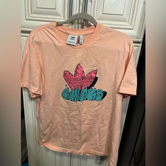 ADIDAS T-shirt  Peach   SZ L Short-Sleeve Trefoil Logo Graphic T-Shirt Unisex - Picture 5 of 9